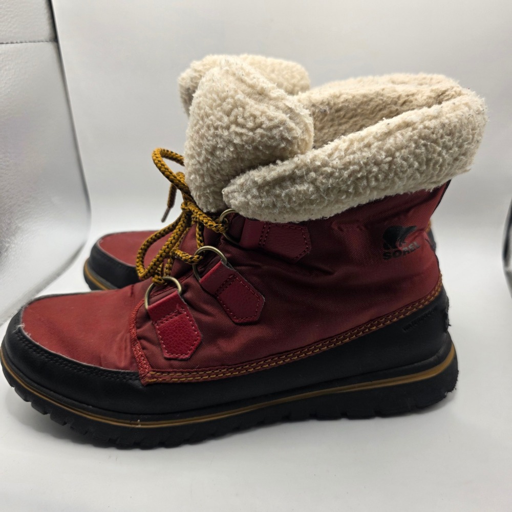 Sorel Whitney Short Lace Red Black Waterproof Winter Snow Boots Womens 8.5
